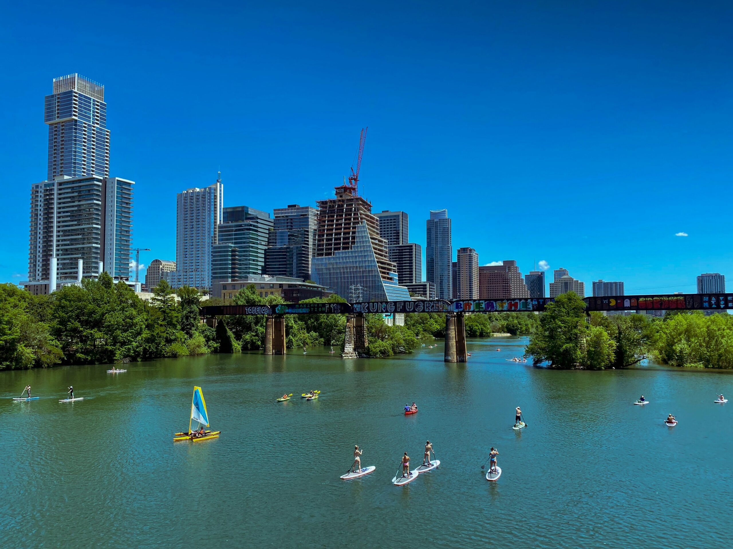 City skyline of Austin, including the Lady Lady Bird Lake