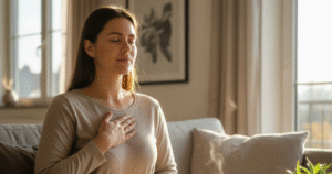Person practicing mindfulness exercises at home after a day of PHP treatment.